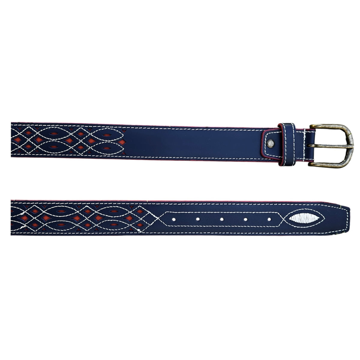 Cinturón Piel Vacuno 3´5 cm. ARTESANO Azul / Rojo