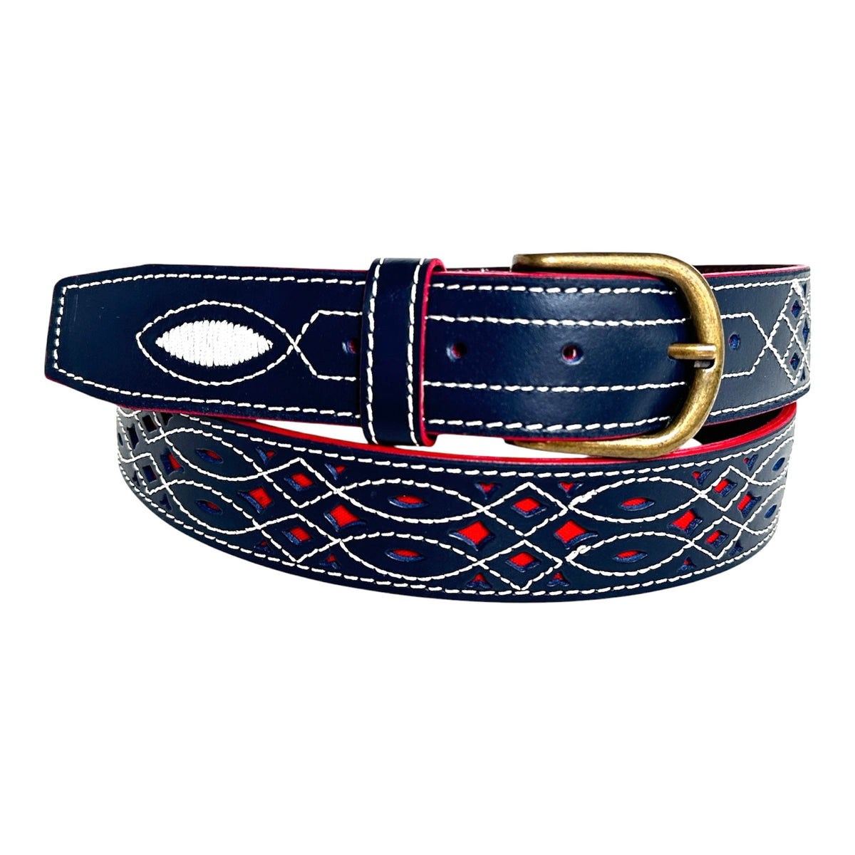 Cinturón Piel Vacuno 3´5 cm. ARTESANO Azul / Rojo